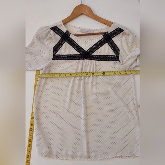 Ann Taylor Loft White with Black Polka Dots Print Long Sleeve Blouse Size S - Picture 2 of 6